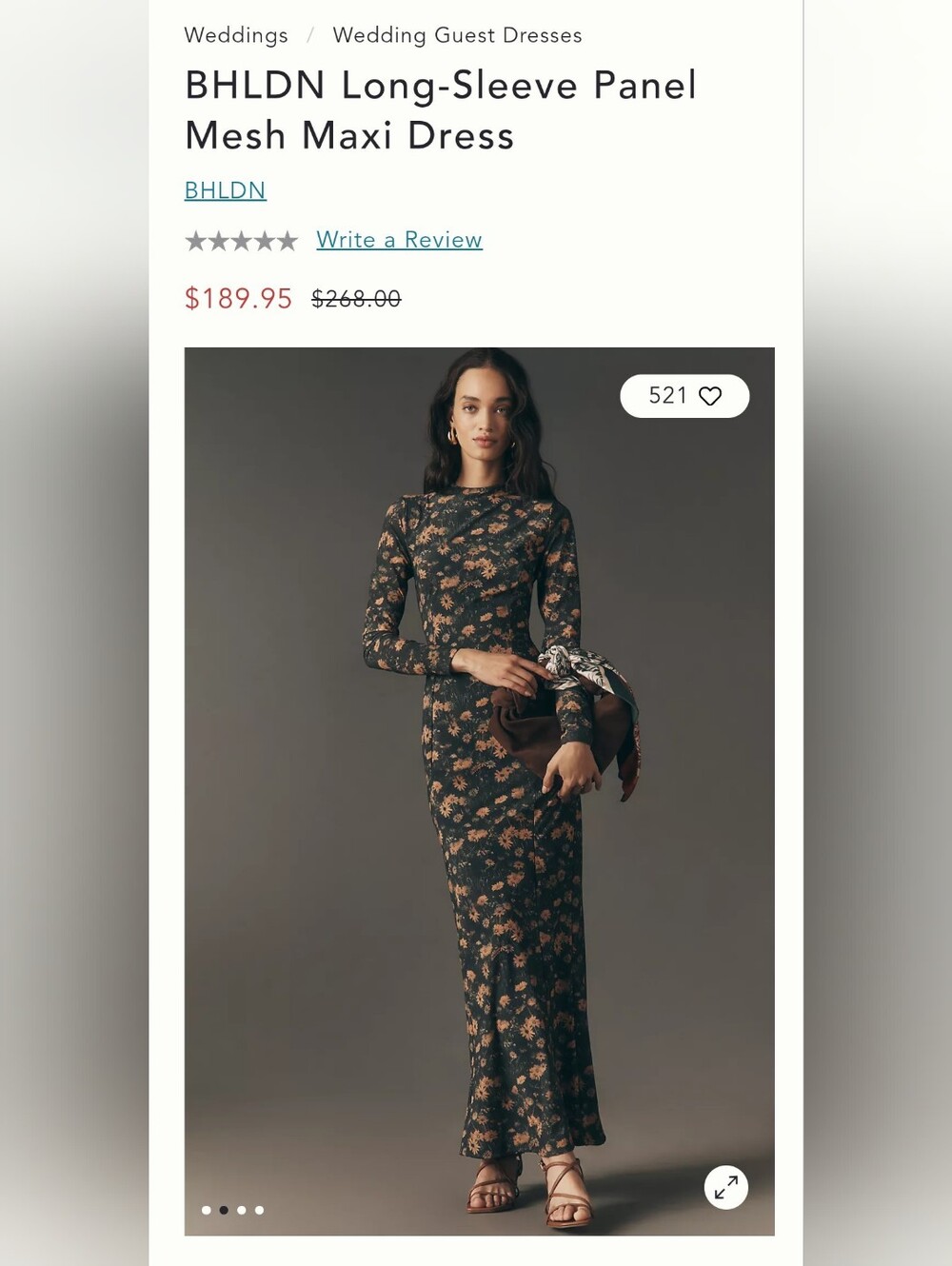 BHLDN Charcoal Floral Long-Sleeve Mesh Maxi Dress